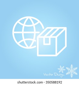 Web line icon. World shipping, Globe and box