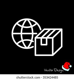 Web line icon. World shipping, Globe and box