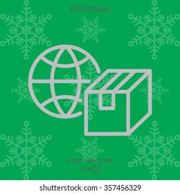 Web line icon. World shipping, Globe and box