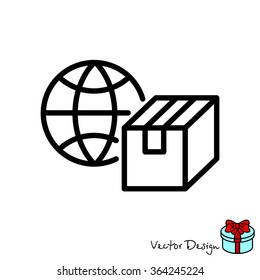 Web line icon. World shipping, Globe and box