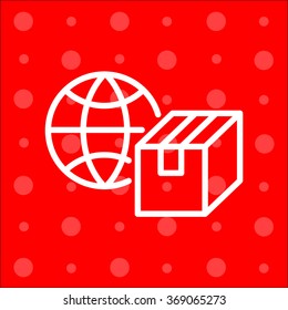 Web line icon. World shipping, Globe and box
