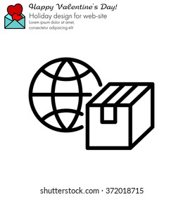 Web line icon. World shipping, Globe and box