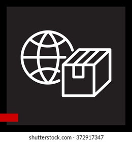 Web line icon. World shipping, Globe and box