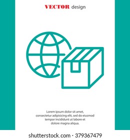 Web line icon. World shipping, Globe and box