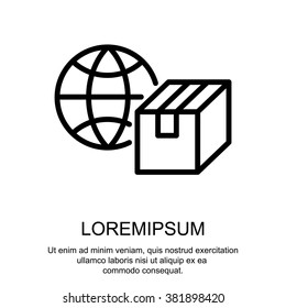 Web line icon. World shipping, Globe and box