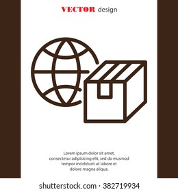 Web line icon. World shipping, Globe and box