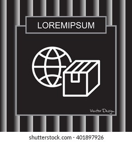 Web line icon. World shipping, Globe and box