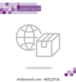 Web line icon. World shipping, Globe and box