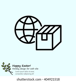 Web line icon. World shipping, Globe and box