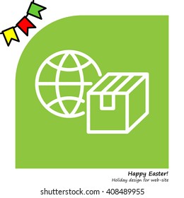Web line icon. World shipping, Globe and box