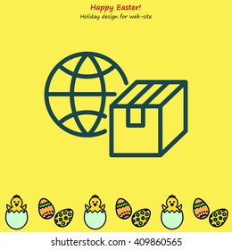 Web line icon. World shipping, Globe and box