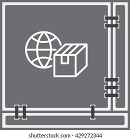 Web line icon. World shipping, Globe and box