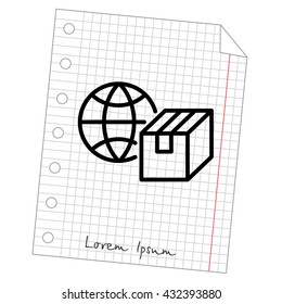 Web line icon. World shipping, Globe and box