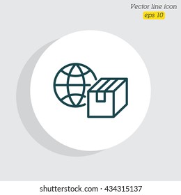 Web line icon. World shipping, Globe and box