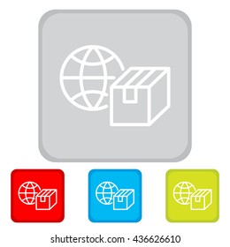 Web line icon. World shipping, Globe and box