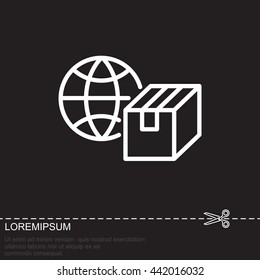 Web line icon. World shipping, Globe and box