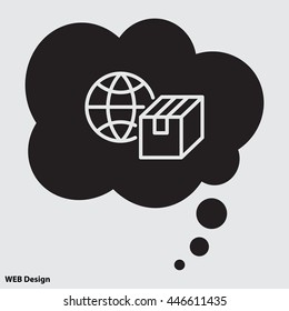 Web line icon. World shipping, Globe and box