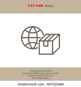 Web line icon. World shipping, Globe and box