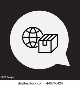 Web line icon. World shipping, Globe and box