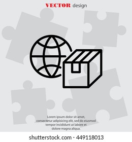 Web line icon. World shipping, Globe and box