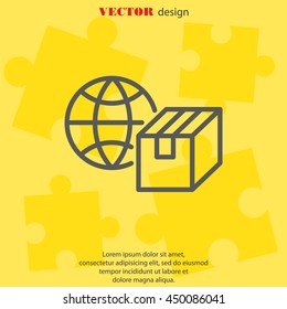 Web line icon. World shipping, Globe and box