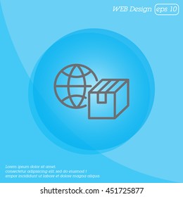 Web line icon. World shipping, Globe and box