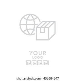 Web line icon. World shipping, Globe and box