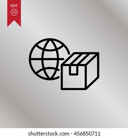 Web line icon. World shipping, Globe and box