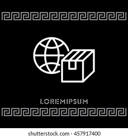 Web line icon. World shipping, Globe and box