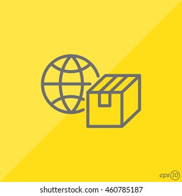 Web line icon. World shipping, Globe and box