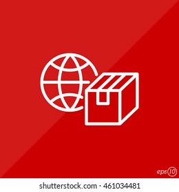 Web line icon. World shipping, Globe and box