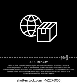Web line icon. World shipping, Globe and box