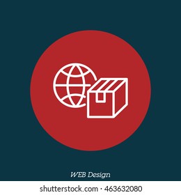 Web line icon. World shipping, Globe and box