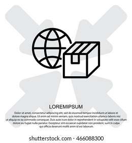 Web line icon. World shipping, Globe and box