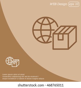 Web line icon. World shipping, Globe and box