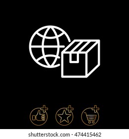 Web line icon. World shipping, Globe and box