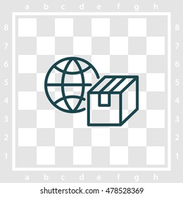 Web line icon. World shipping, Globe and box