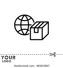 Web line icon. World shipping, Globe and box