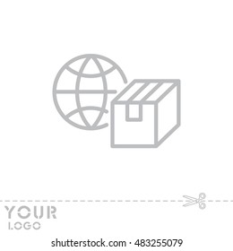 Web line icon. World shipping, Globe and box