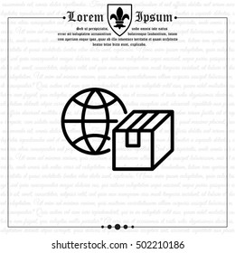 Web line icon. World shipping, Globe and box