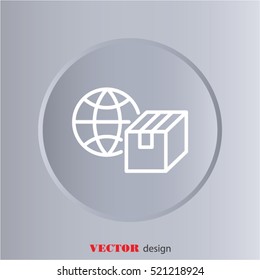 Web line icon. World shipping, Globe and box
