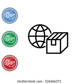 Web line icon. World shipping, Globe and box