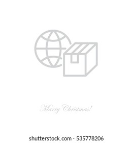 Web line icon. World shipping, Globe and box