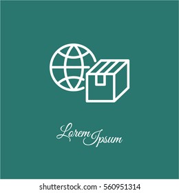 Web line icon. World shipping, Globe and box