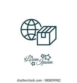 Web line icon. World shipping, Globe and box