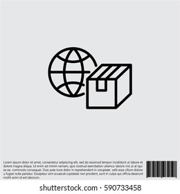 Web line icon. World shipping, Globe and box