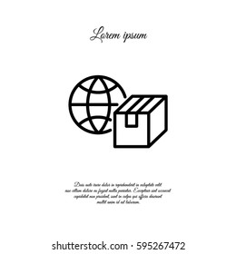 Web line icon. World shipping, Globe and box