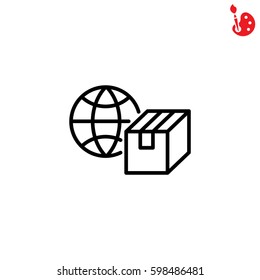Web line icon. World shipping, Globe and box
