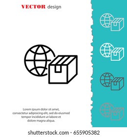 Web line icon. World shipping, Globe and box