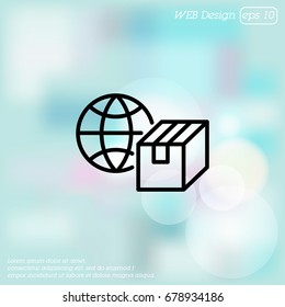 Web line icon. World shipping, Globe and box